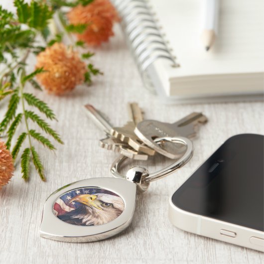 American Flag with Bald Eagle Head Sleutelhanger (Zijkant)