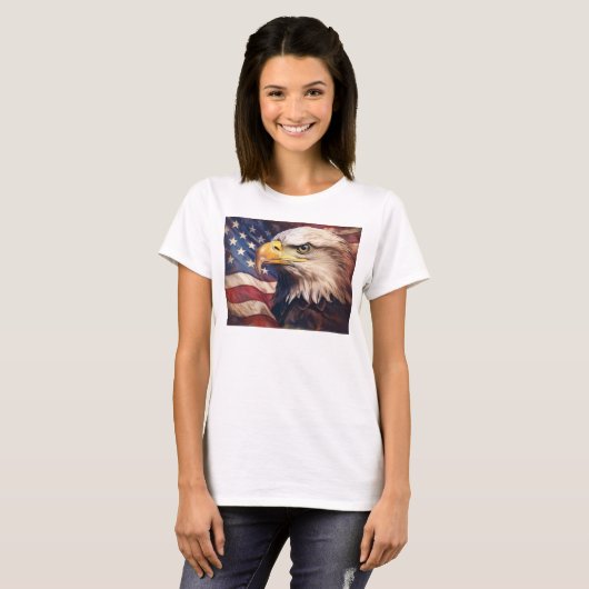 American Flag with Bald Eagle Head T-shirt (Voorkant volledig)