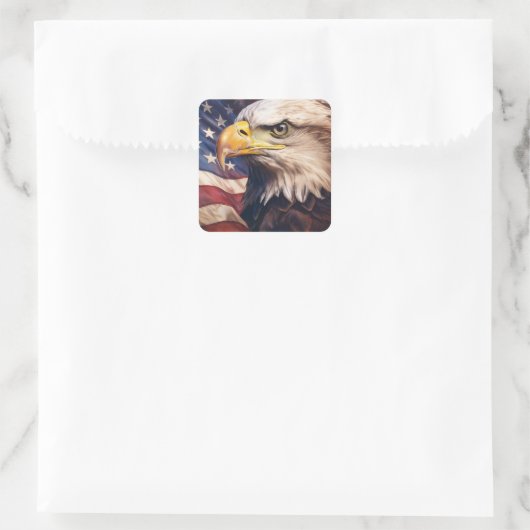 American Flag with Bald Eagle Head Vierkante Sticker (Tas)