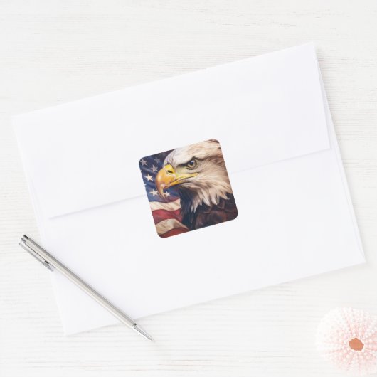American Flag with Bald Eagle Head Vierkante Sticker (Envelop)