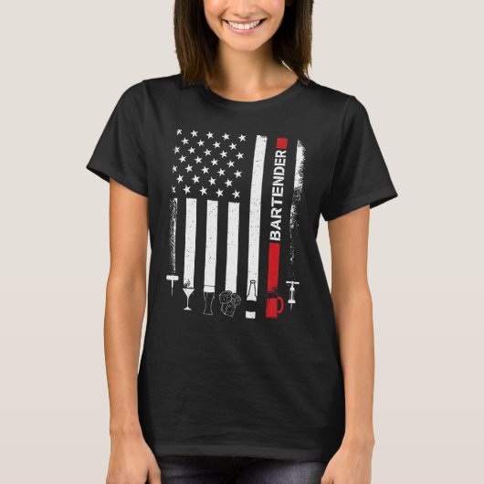 American Flag With Bartender For Women Men T-shirt (Voorkant)