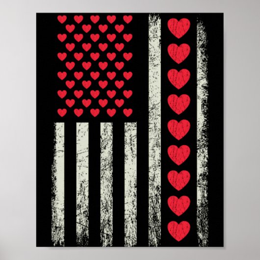 American Flag With Hearts Valentine S Day  Poster (Voorkant)
