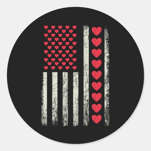 American Flag With Hearts Valentine S Day Ronde Sticker (Voorkant)