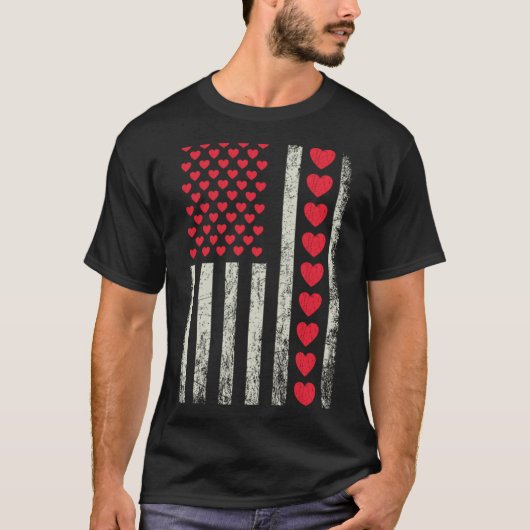 American Flag With Hearts Valentine S Day  T-shirt (Voorkant)