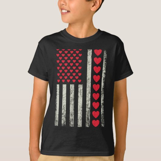 American Flag With Hearts Valentine S Day  T-shirt (Voorkant)