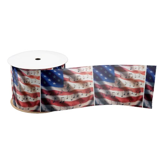 American Flag With Musical Notes Satijnen Lint (Spoel)