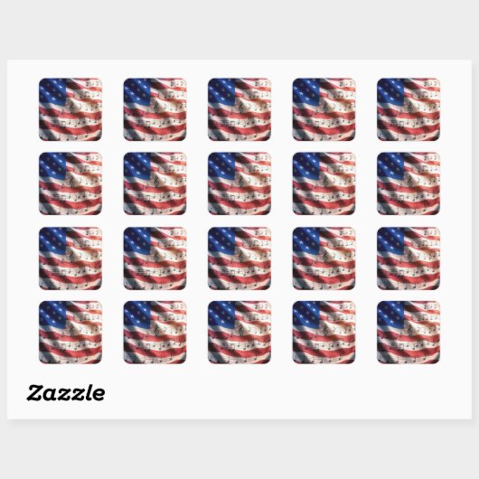 American Flag With Musical Notes Vierkante Sticker (Vel)