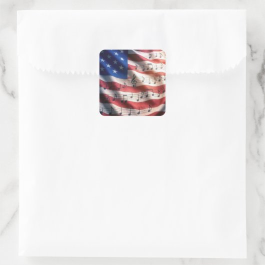 American Flag With Musical Notes Vierkante Sticker (Tas)