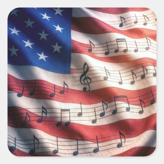 American Flag With Musical Notes Vierkante Sticker (Voorkant)