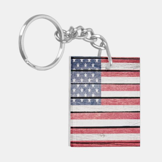 American Flag "Wood afbeelding" Sleutelhanger Zie  (Voorkant Links)