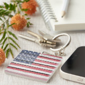 American Flag "Wood afbeelding" Sleutelhanger Zie  (Voorkant Rechts)