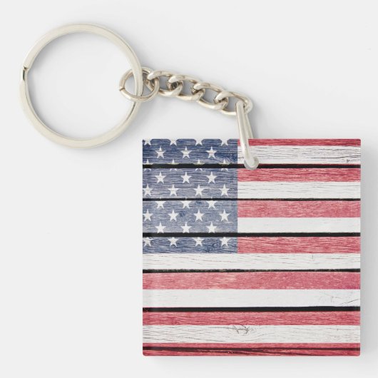 American Flag "Wood afbeelding" Sleutelhanger Zie  (Voorkant)