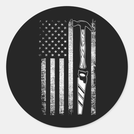 American Flag Woodworker USA Carpenter Ronde Sticker (Voorkant)