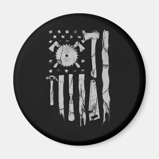 American Flag Woodworking Carpenter Wood Working Magneet (Voorkant)