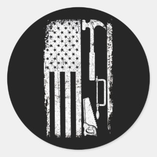 American Flag Woodworking Carpenter Wood Working Ronde Sticker