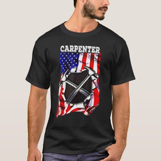 American Flag Woodworking  Carpenter Wood Working T-shirt (Voorkant)