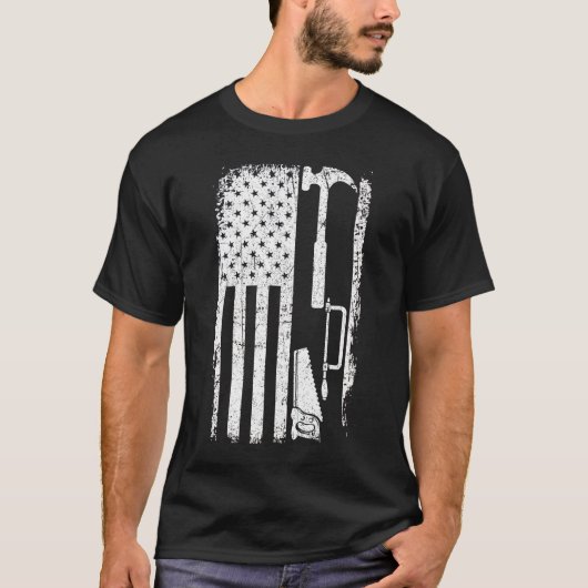 American Flag Woodworking Gift Carpenter Wood Work T-shirt (Voorkant)