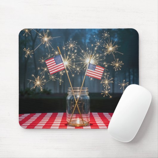 American Flags With Sparklers In a Mason Jar Muismat (Met muis)