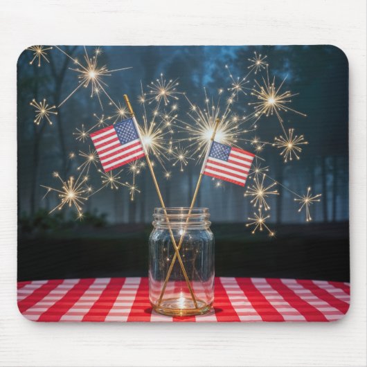 American Flags With Sparklers In a Mason Jar Muismat (Voorkant)