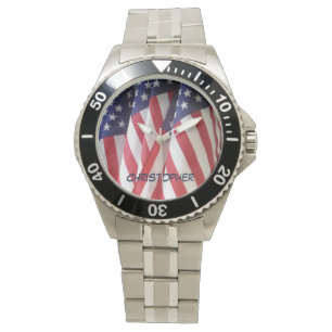 American Flags Wrist Watch, persoonlijke naam Horloge