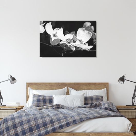 American Flowering Dogwood Blossoms Zwart & Wit Canvas Afdruk (Insitu (Slaapkamer))