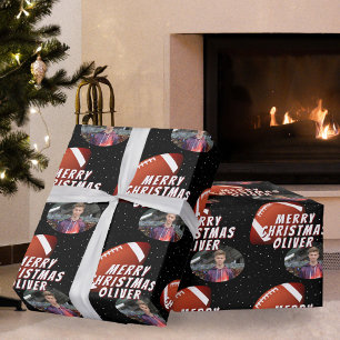 American Football Bal Kerstmis Jongen Foto Cadeaupapier