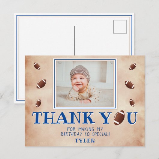 American Football Ball Birthday Foto Dank u Briefkaart (Voorkant / Achterkant)