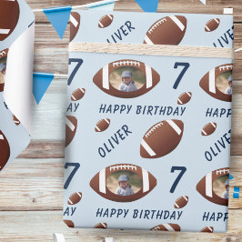 American Football Ball Happy Birthday Foto Blue Cadeaupapier