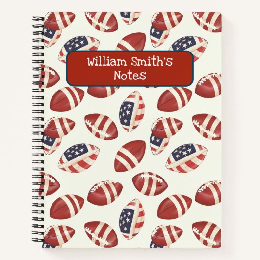 American Football Ball I USA Flag Terug naar schoo Notitieboek (Voorkant)