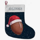 American Football Ball Red Santa Hat Name Grote Kerstsok (Voorkant)