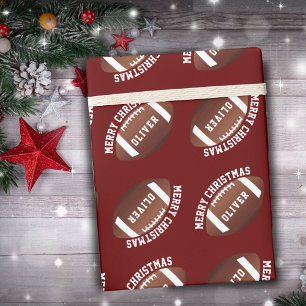 American Football Ballen Naam Rood Kerstmis  Cadeaupapier