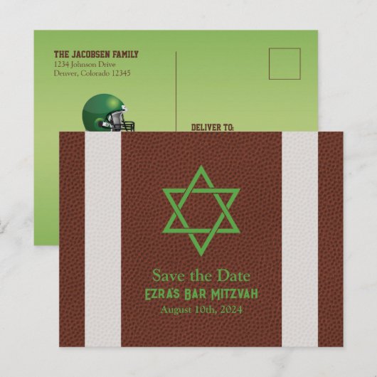 American Football Bar Mitzvah Sla de datum op Briefkaart (Voorkant / Achterkant)