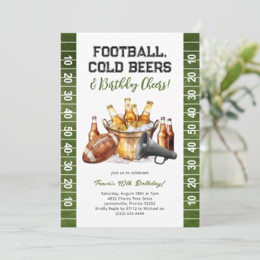 American Football & Beers Adult Birthday Kaart (Staand voorkant)