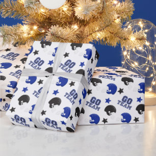 American Football Blauw en Zwarte Patronen Cadeaupapier