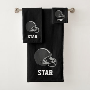American Football Helm & Tekst op Zwart Bad Handdoek