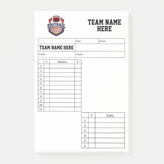 American Football Lineup Kaarten Post-it® Notes (Voorkant)