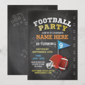 American Football Party Blue Verjaardagsuitnodigin Kaart (Voorkant / Achterkant)