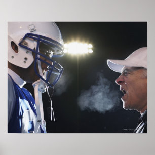 American football player and referee discussiing, poster
