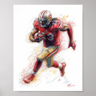 American Football Player Hardlopen met Ball Poster