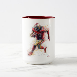 American Football Player Hardlopen met Ball Poster Tweekleurige Koffiemok