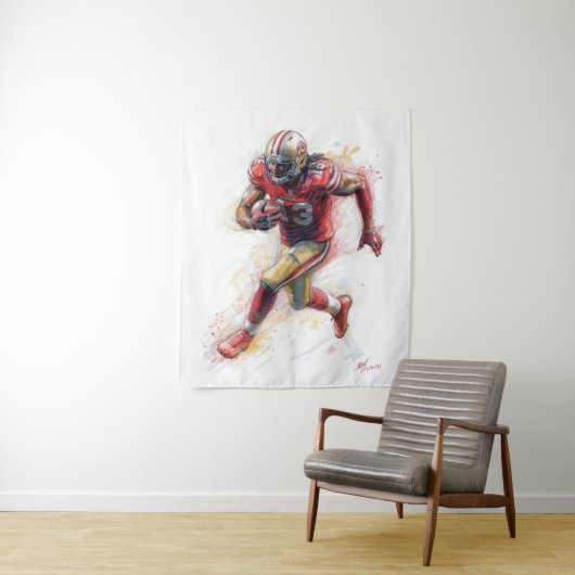 American Football Player Hardlopen met Ball Poster Wandkleed (In situ)