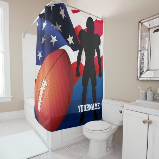 American Football Player Silhouette met Amerikaans Douchegordijn (In situ)