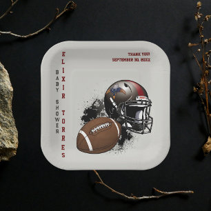 American Football Rood & Zwart Baby Shower Papieren Bordje