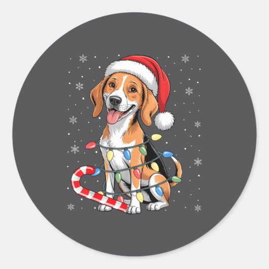 American Foxhound Dog Ugly Christmas Candy Cane Tr Ronde Sticker (Voorkant)