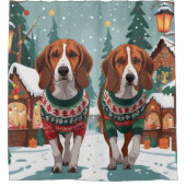 American Foxhound Dogs Christmas Snow Holiday Douchegordijn (Voorkant)