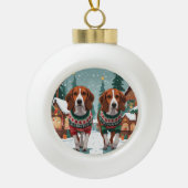 American Foxhound Dogs Christmas Snow Holiday Keramische Bal Ornament (Voorkant)