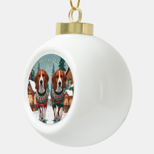 American Foxhound Dogs Christmas Snow Holiday Keramische Bal Ornament (Rechts)