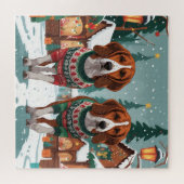 American Foxhound Dogs Christmas Snow Holiday Legpuzzel (Horizontaal)