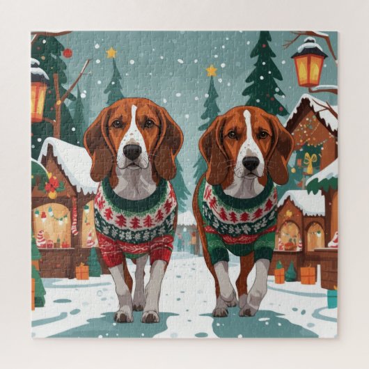 American Foxhound Dogs Christmas Snow Holiday Legpuzzel (Verticaal)