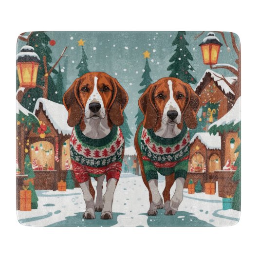 American Foxhound Dogs Christmas Snow Holiday Snijplank (Voorkant)